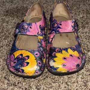 Alegria Dress Shoes in Pink and Blue with Whimsical Floral Design